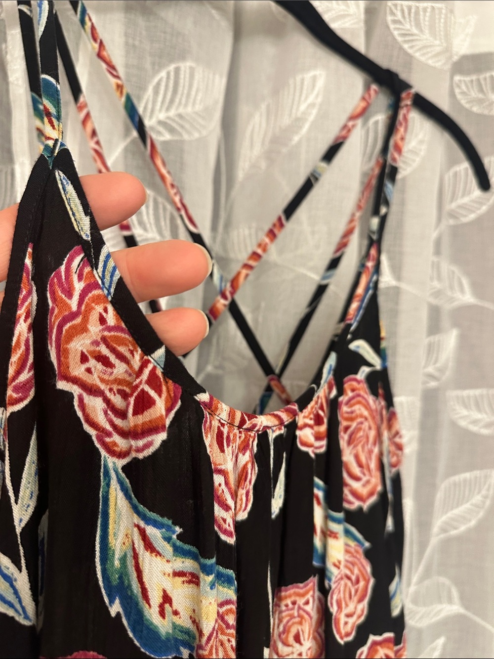 Roxy Black Floral Crisscross-Back Swim Coverup with Pink Blooms - Picture 3 of 9